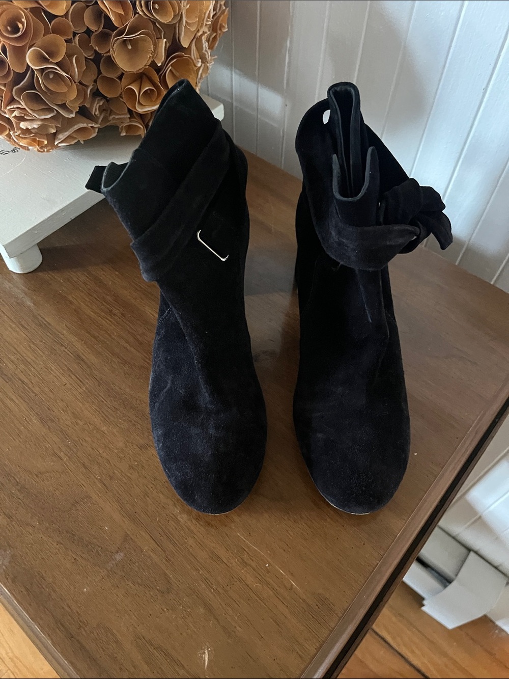 rag & bone Black Suede Ankle Booties with Wrap Knot